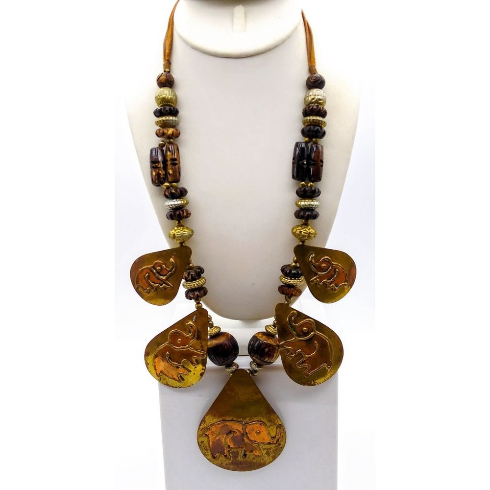 Amazing Brass Elephant Bib Necklace, Vintage Tribal with a Flair for Dramatic